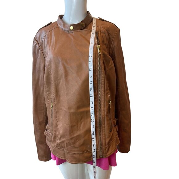 Lane Bryant Womens Moto Jacket Faux Leather Zip up Long Sleeve Brown Size 18/20 - Picture 1 of 9